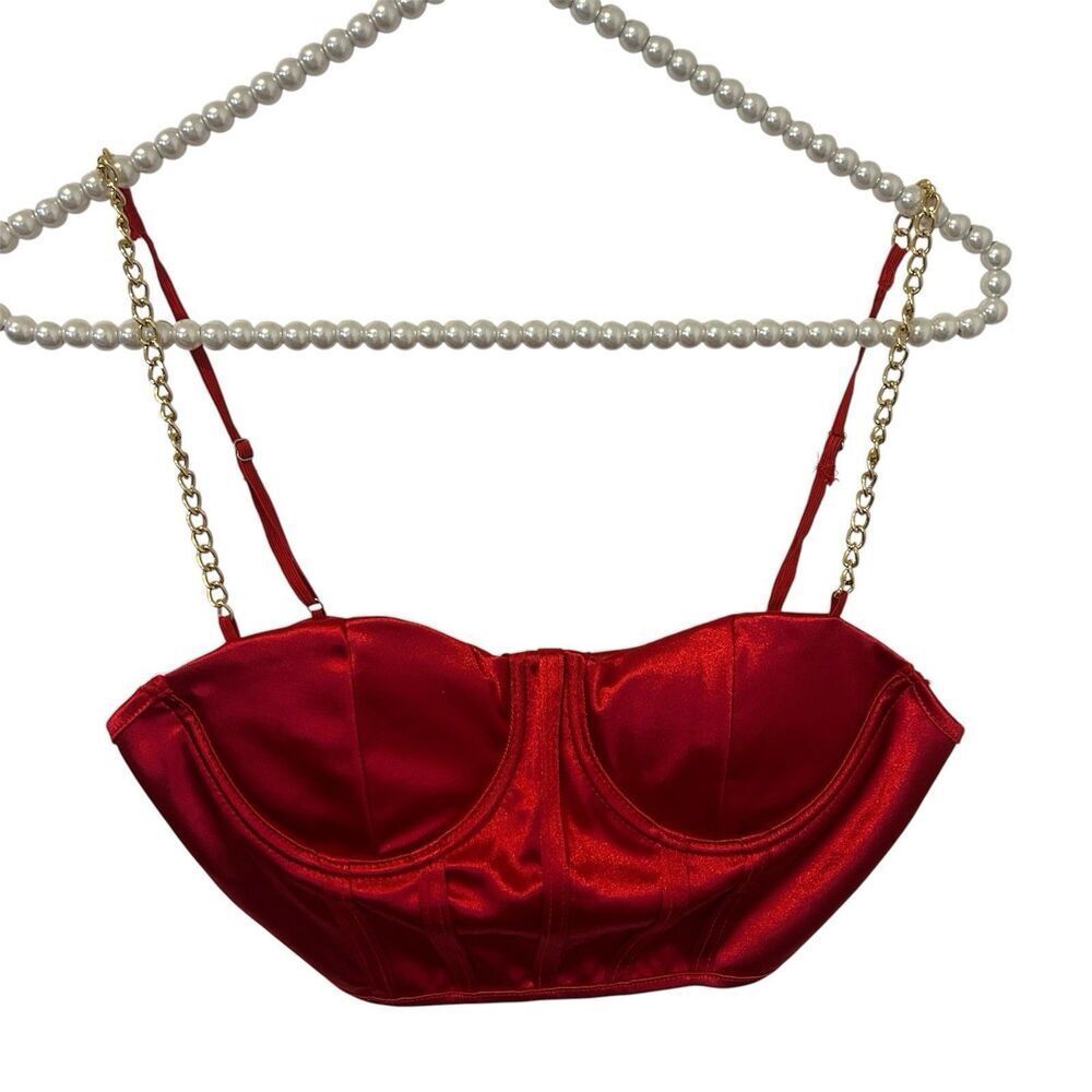 Women's Chain Strap‎ Red Corset Tank Top Casual Camisole Large Sexy Coachella